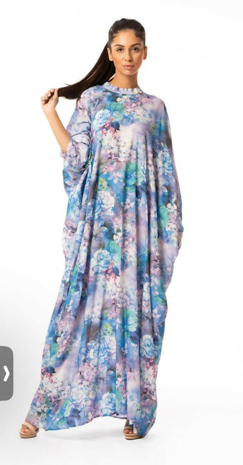 Voluminous Sleeve Maxi Blue Dress