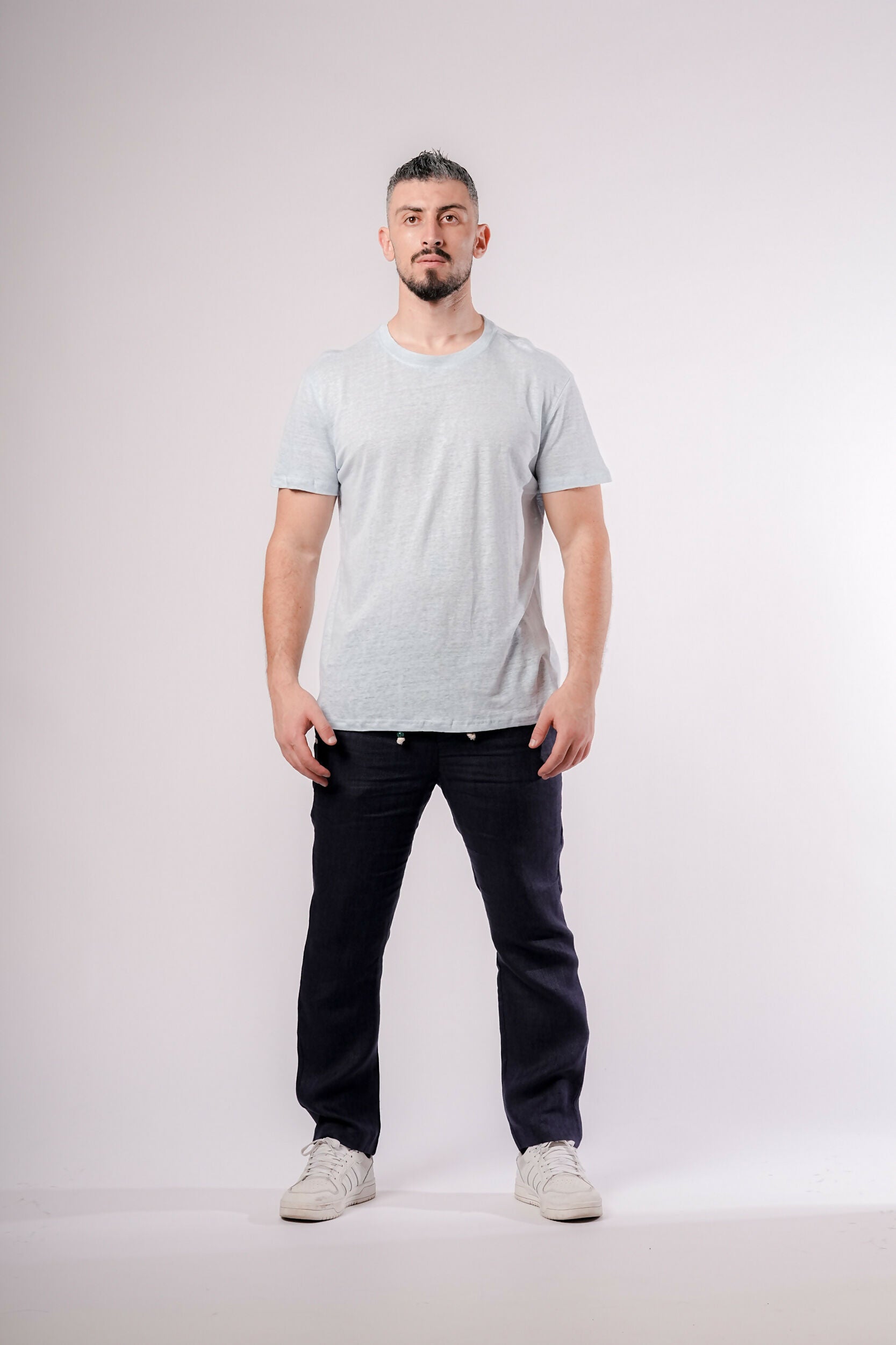ENCO Light Blue Linen Crew Neck