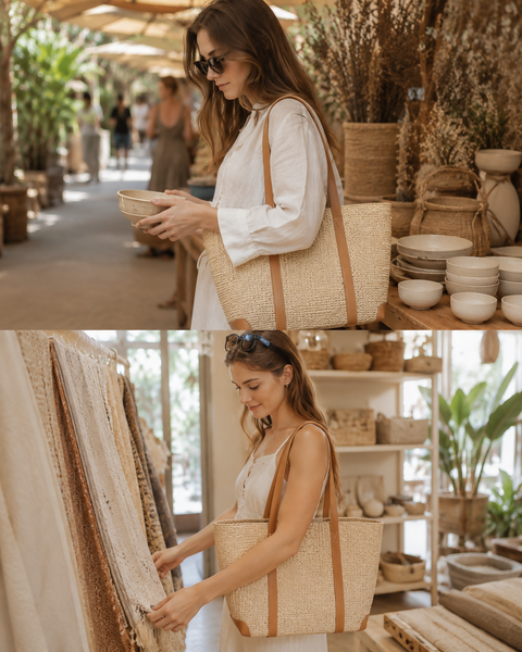 Anisa thin weave rattan bag BROWN