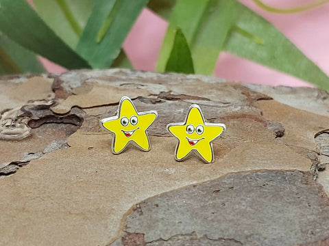 Yellow Star Screw-back Earrings