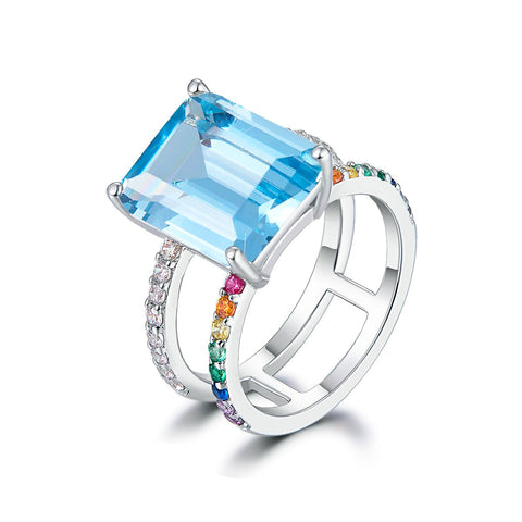 Ring with blue cubic zirconia Rainbow