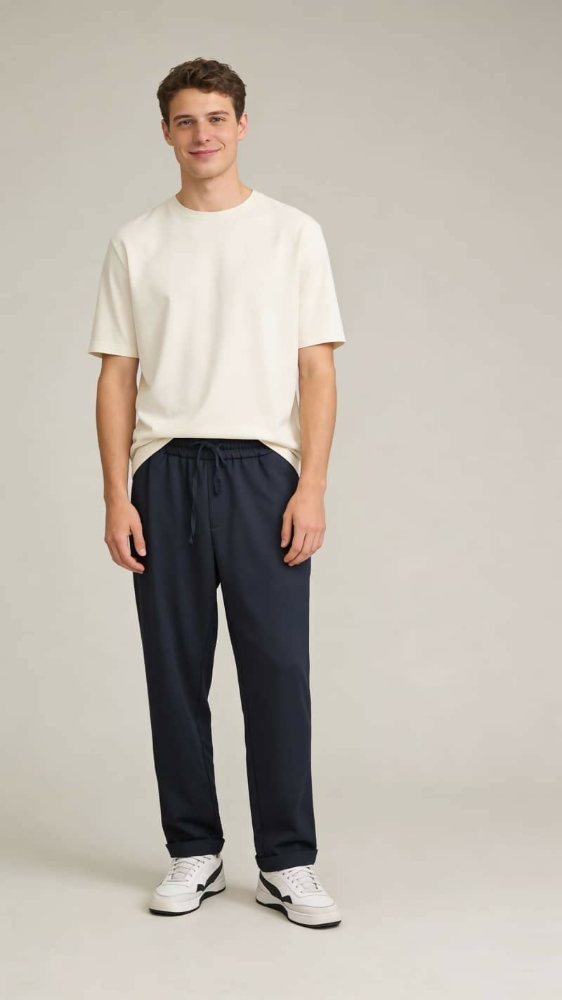 Elastic Waist Pants - Navy
