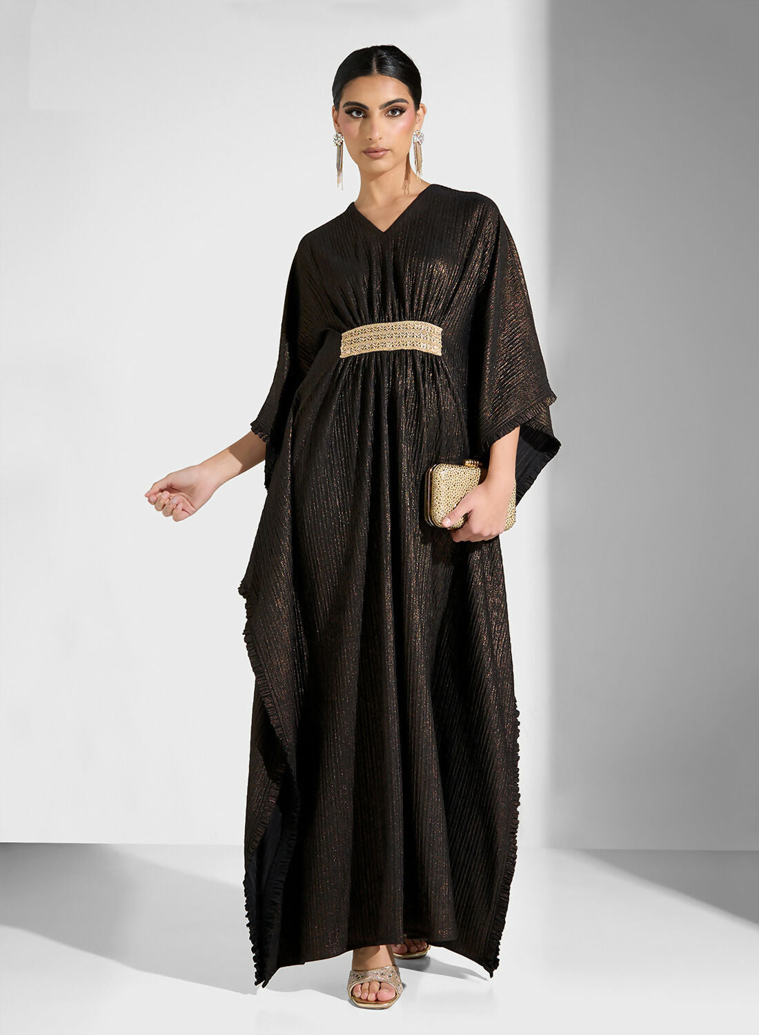 SATIN RUCHED WAIST KAFTAN DRESS