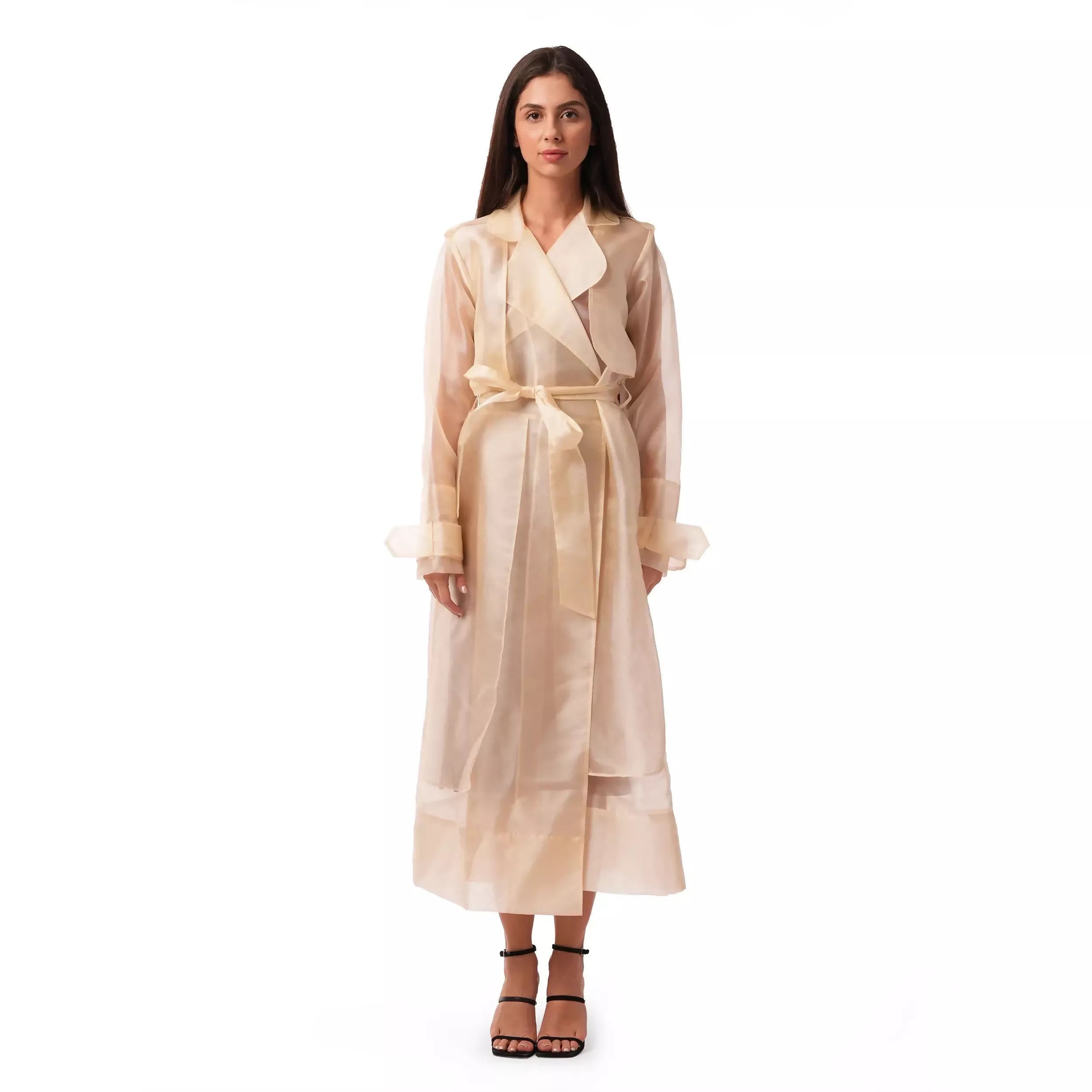 Yellow Silk Organza Cape Trench with Belt