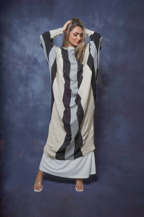 Casual Elegant Striped Dress in Beige Free Size
