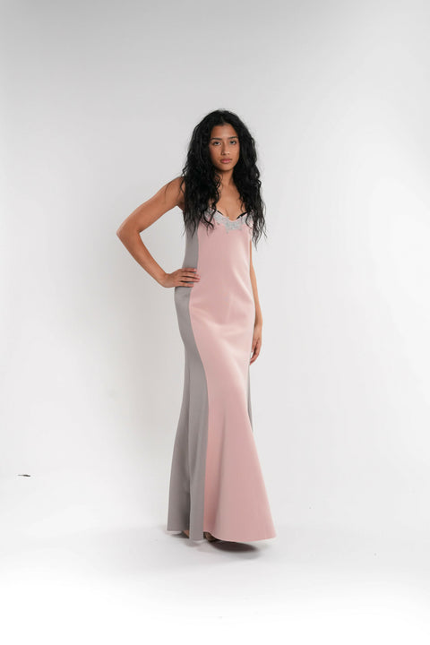 Grey & Pink Neoprene Lace Dress