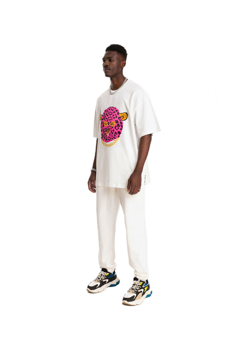 Bear In Balaclava Oversize T-Shirt in White & Pink