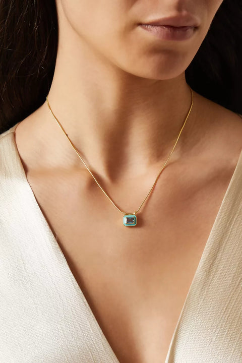 Bezel Pendant Necklace Turquoise Gold