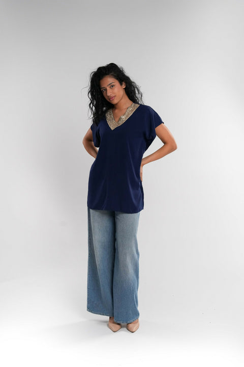 Navy Blue Embellished Tunic