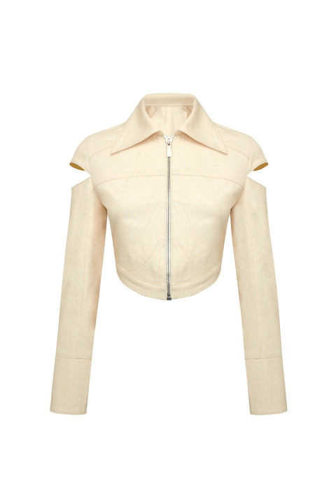 Chaby Cut Out Shoulder Ecru Jacket