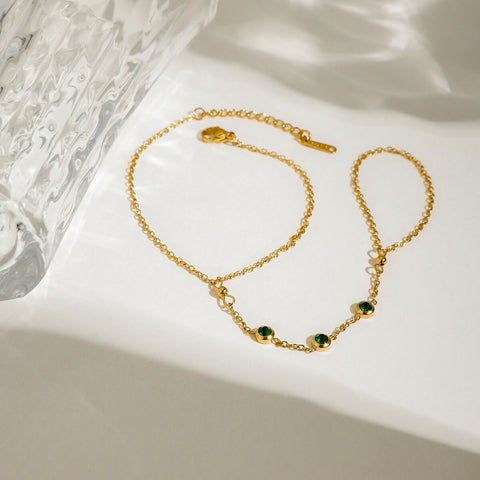 Civana – Five Dark Green CZ Bracelet, 18K Gold Finish