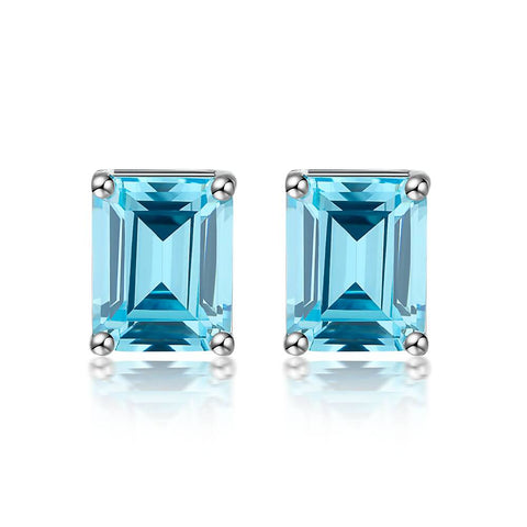 Blue stud earrings in emerald cut