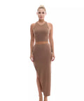 Slit Top & Skirt - Biege