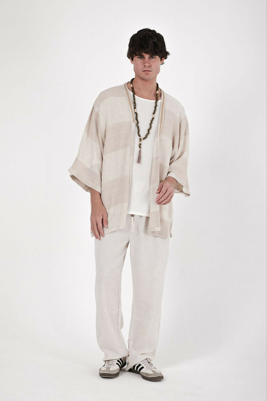 NOPE Buldan Kimono with Straw Detail - Beige