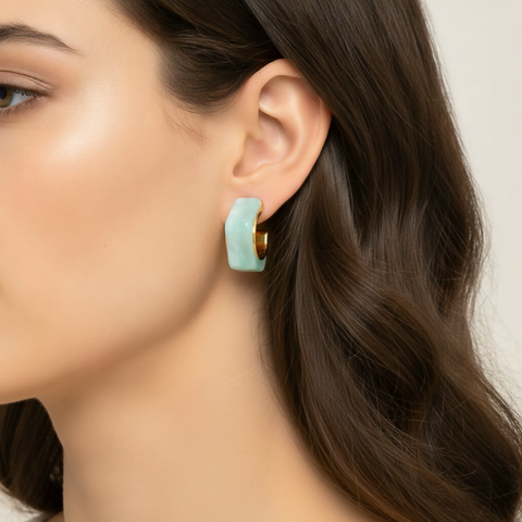 Colorful Huggie Hoop Drop Earrings - Green