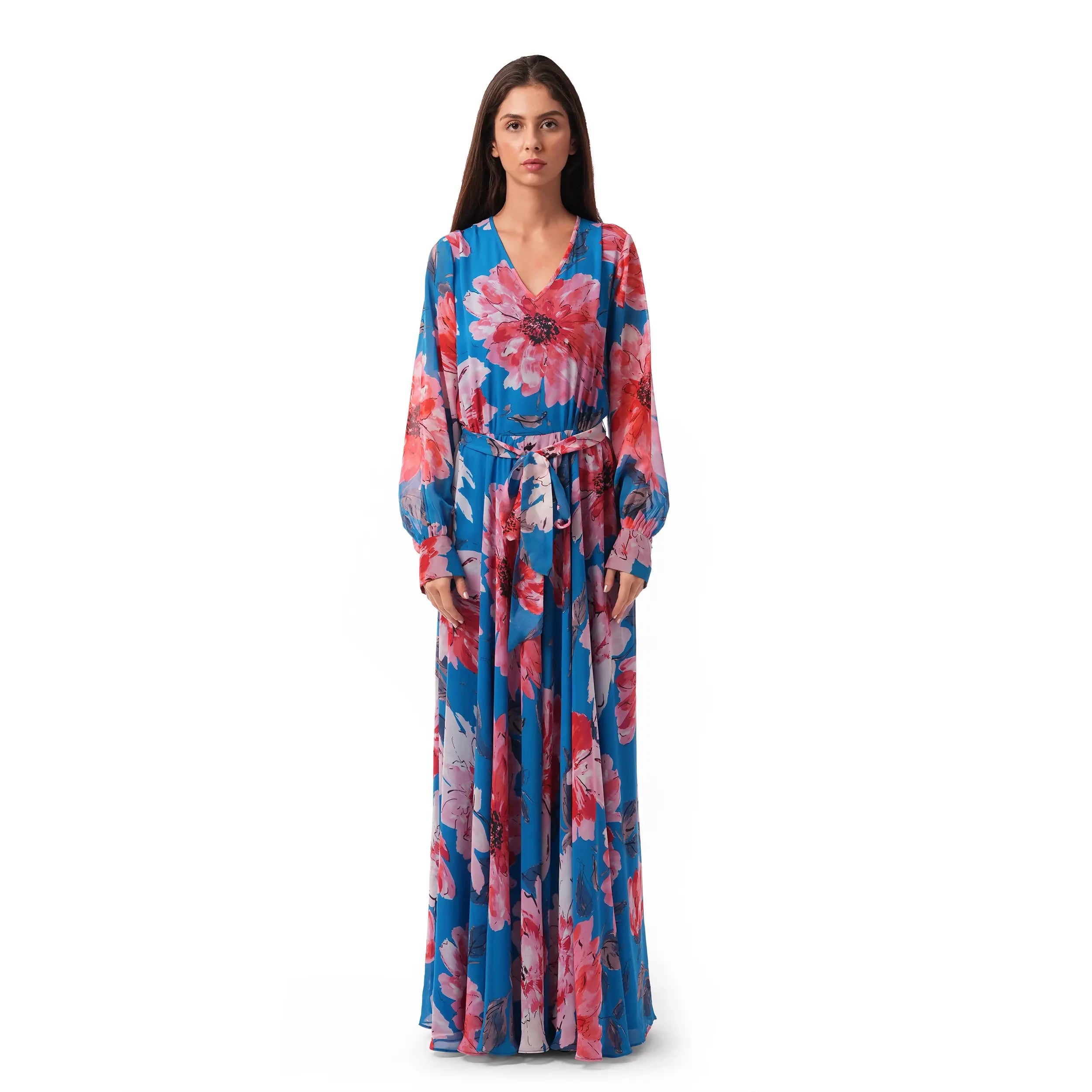 Blue Floral chiffon dress