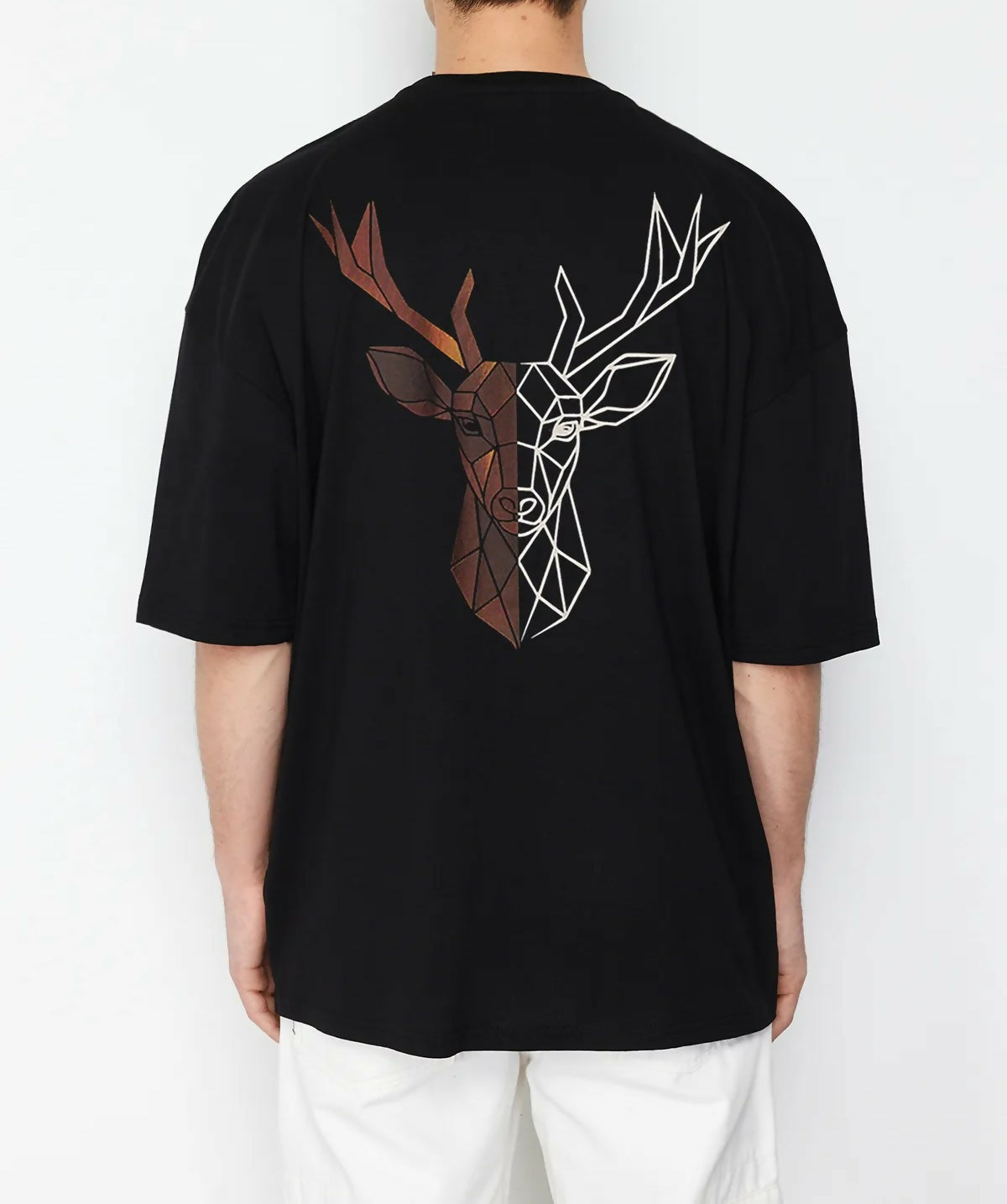 SLN MAN Oversize Cotton T-Shirt with Deer Print on the Back