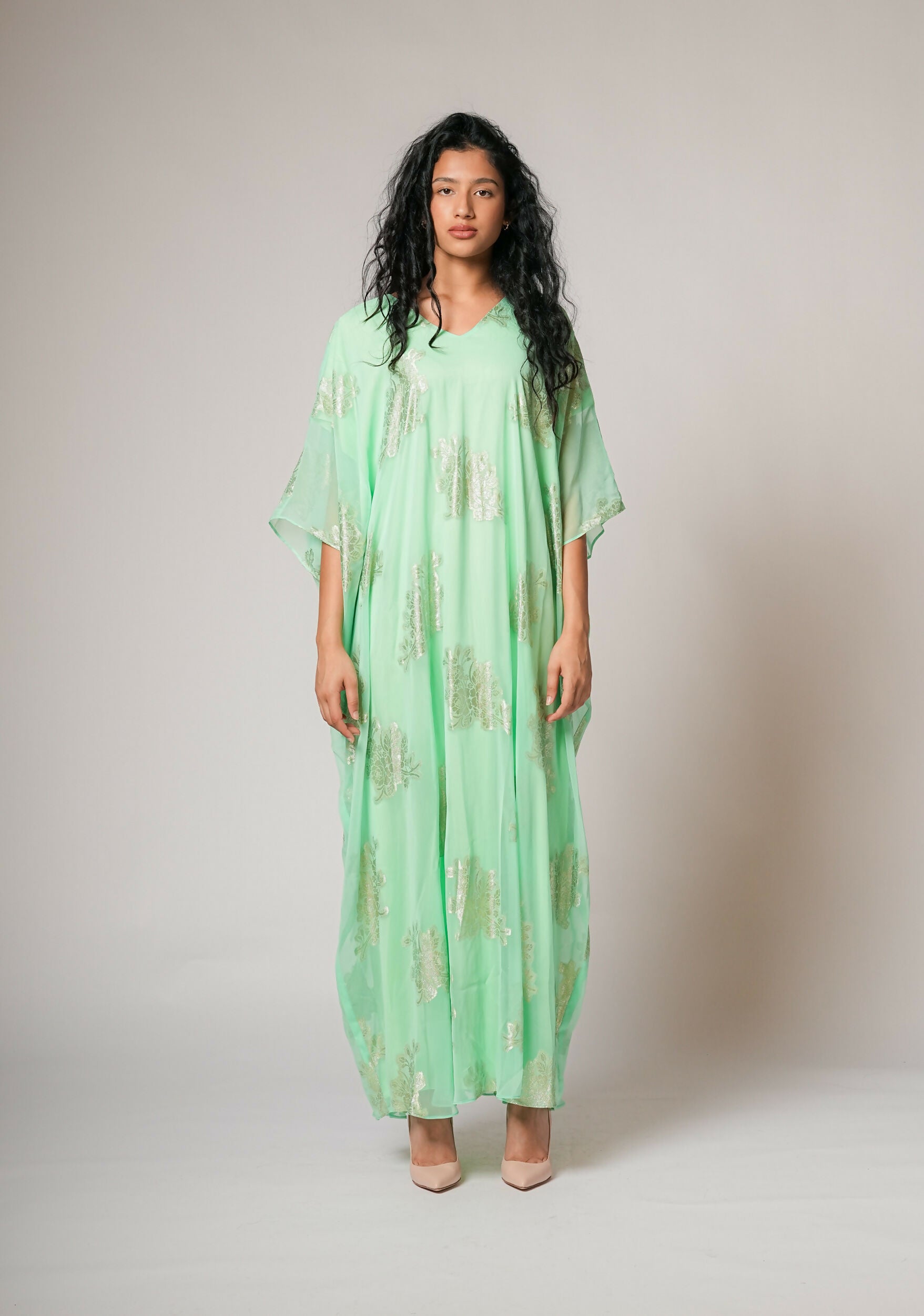 Chiffon kaftan in tiffany green