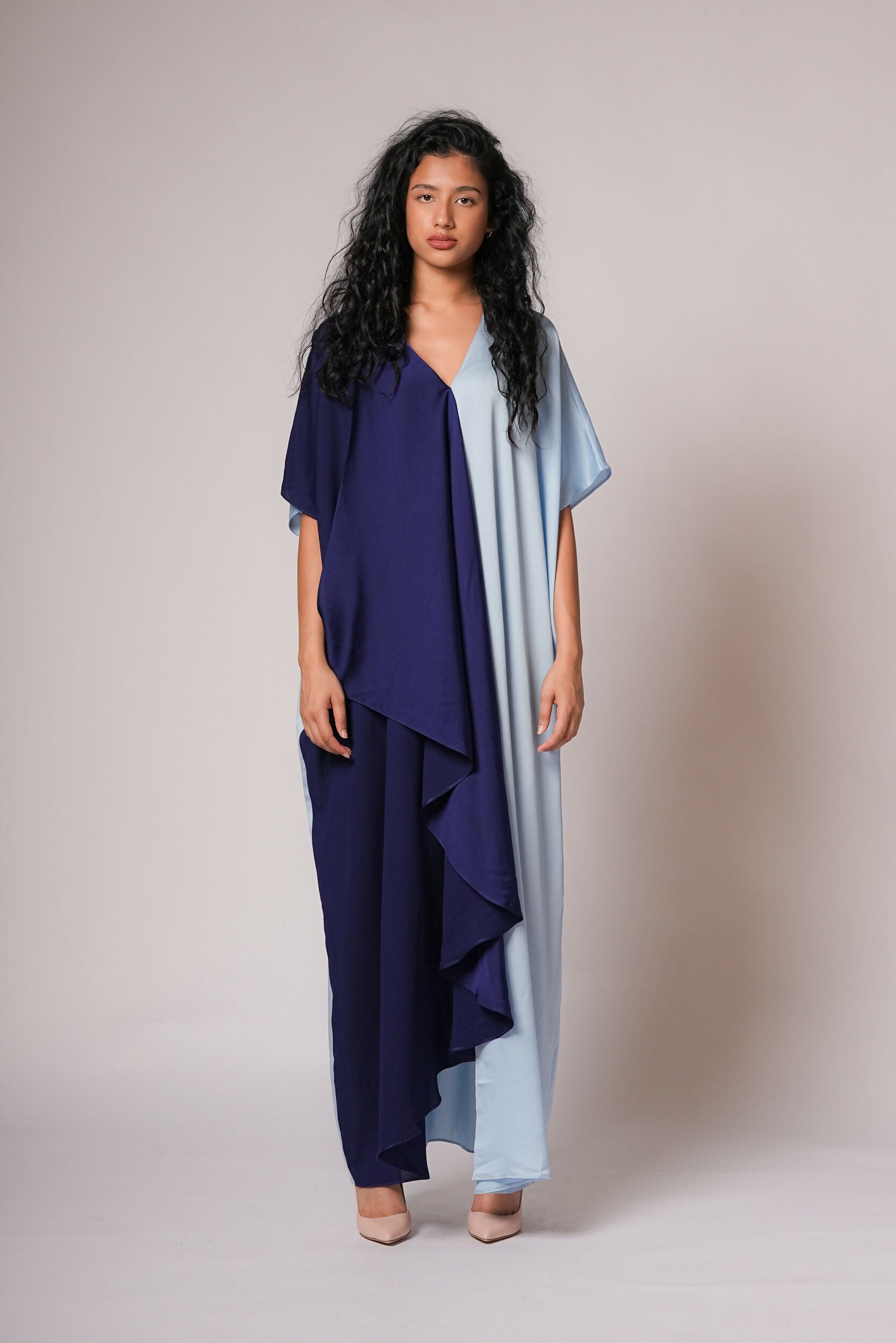 Two tone kaftan in blue/navy