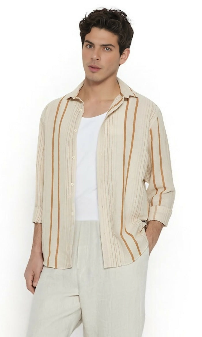 SLN MAN Camel Stripe Shirt - Regular Fit