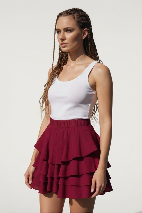 MY PEANUT Samba Ruffled Skirt in Burgundy