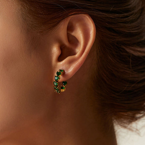 Cerina – Full Heart CZ Hoop Earrings, 18K Gold Finish