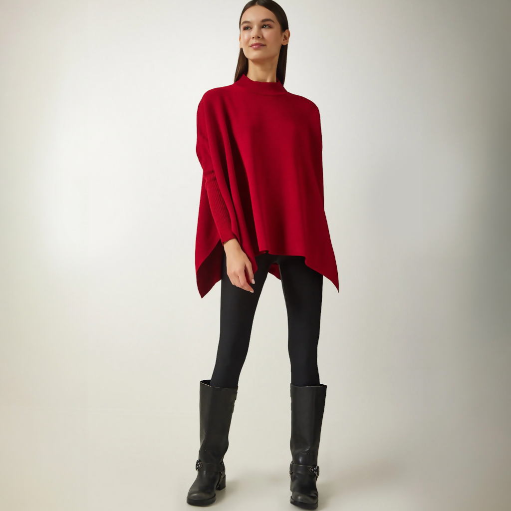 MY PEANUT Arzu Bat Sleeve Knit Tunic in Red