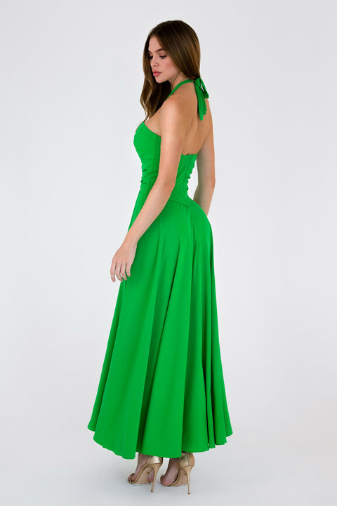 Sunset-Green-High-Slit-Halter-Neck-Maxi-Dress-back