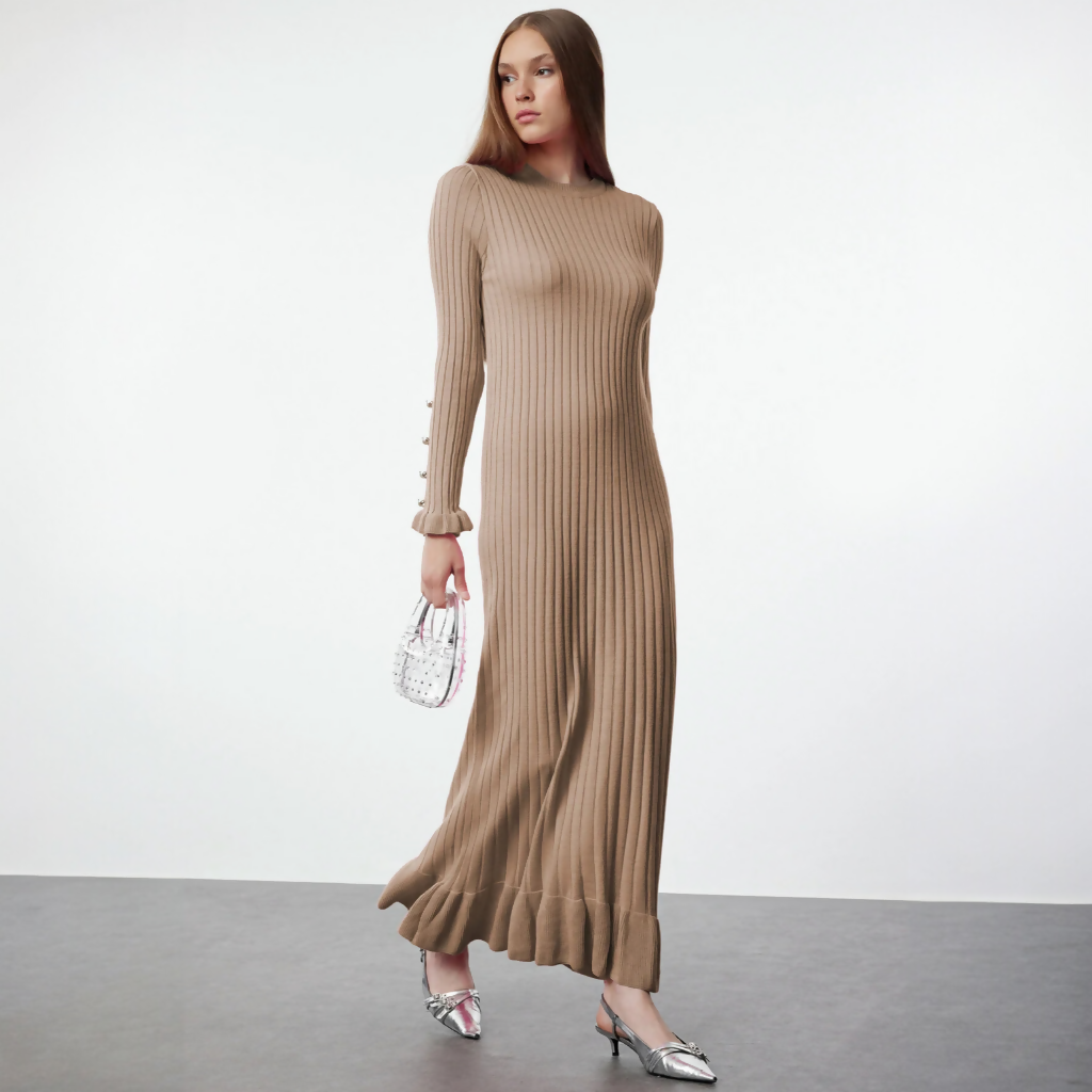 MY PEANUT Natasha Knit Dress in Latte