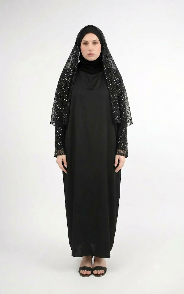 Black Viscose Maxi Dress With Hijab