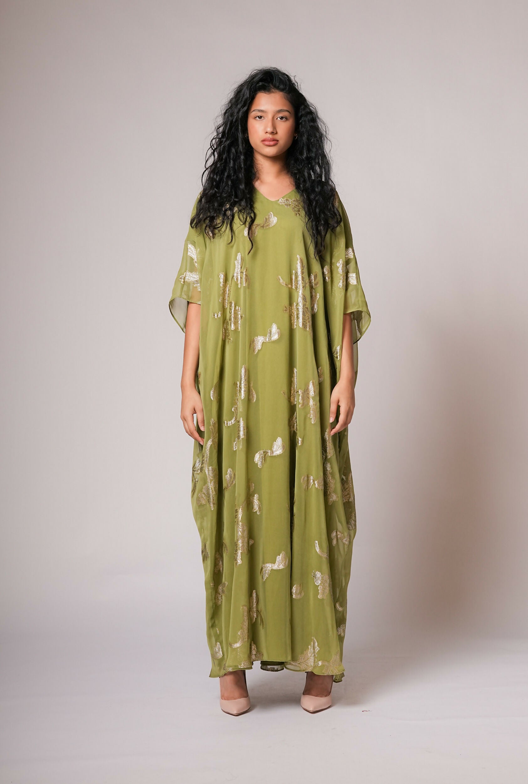 Chiffon kaftan in olive color