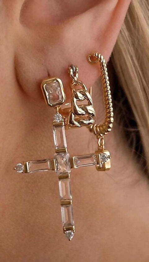 The Baguette Cross Earrings- Gold