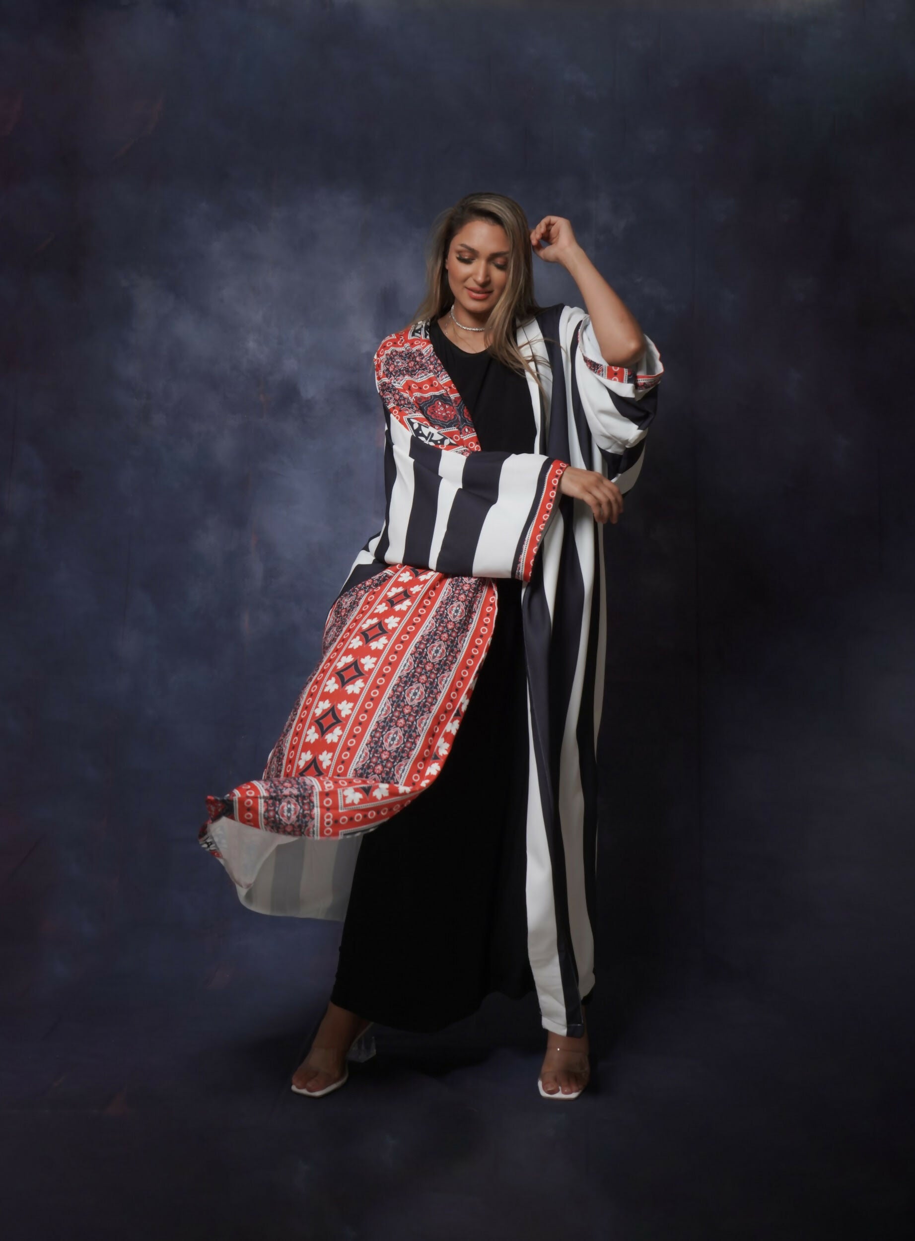 Modern Colorful Open Abaya in Red Free Size