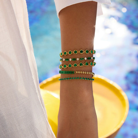 Cyrene – Round Green CZ Tennis Bracelet, 18K Gold Finish