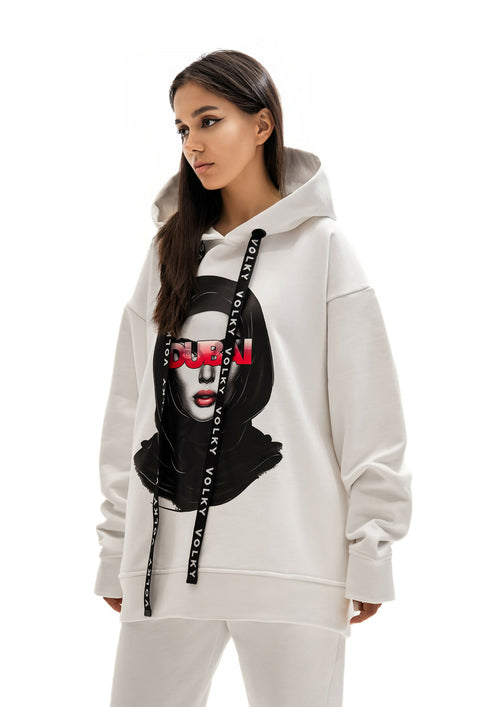 Woman Dubai Hoodie in White & Red