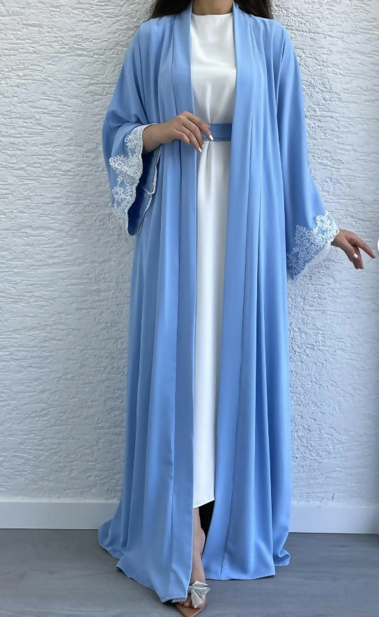 Tulle Lace Detailed Blue Abaya