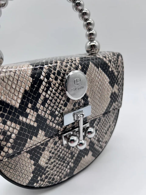 Snake-Look Clutch CRISANTA Snake-Texture Clutch Bag with Silver Hardware