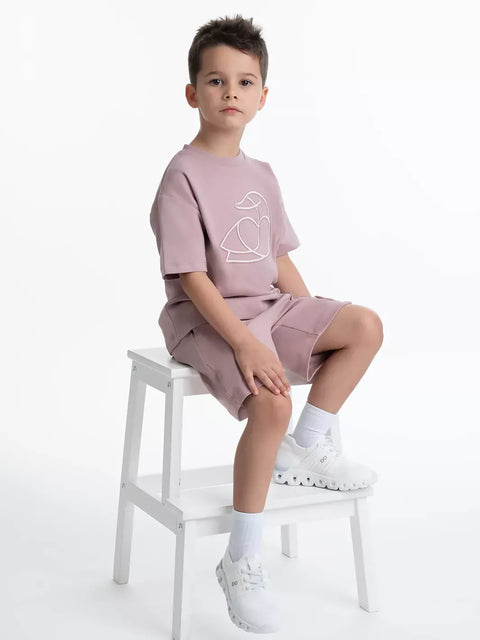 Kids OS Cotton T-Shirt with 3D Embroidery Mauve