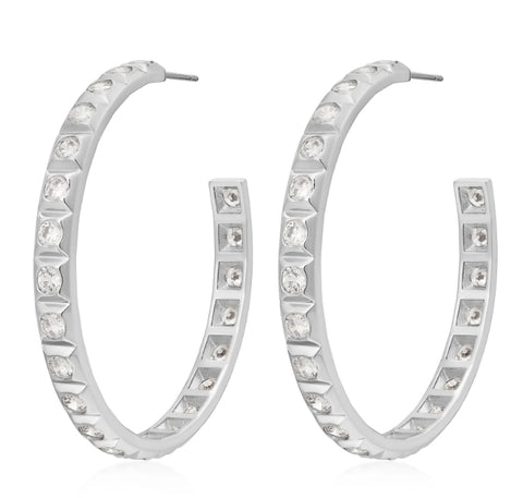 XL Pyramid Stud Hoops- Silver