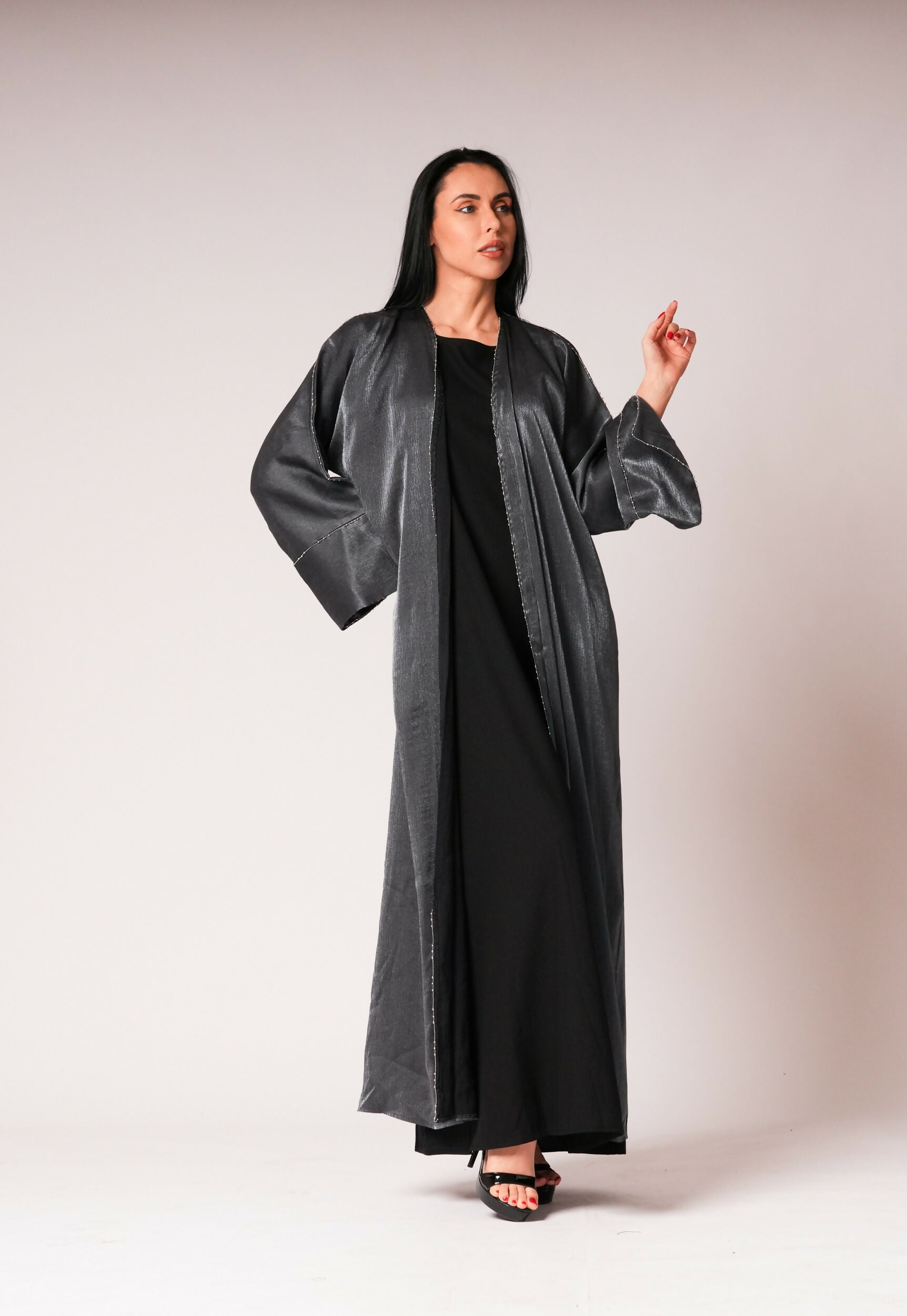 ELT Women Abaya Dark Gray Dress Elegant Comfortable 9695 Model