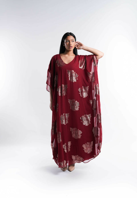 Maroon Chiffon Kaftan