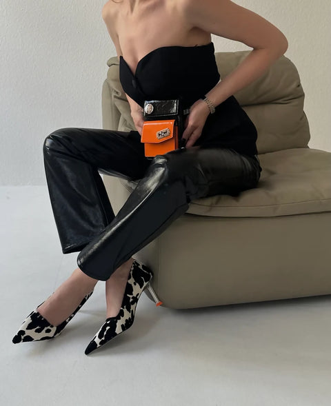 Black & Orange Crossbody Bag CRISANTA Two-Tone Crossbody Mini Bag in Black & Orange with Silver Details