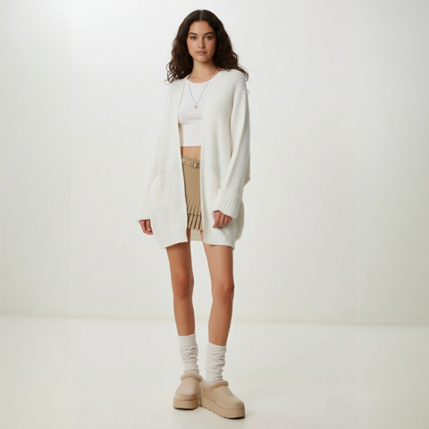 MY PEANUT Mono Oversize Cardigan in Beige