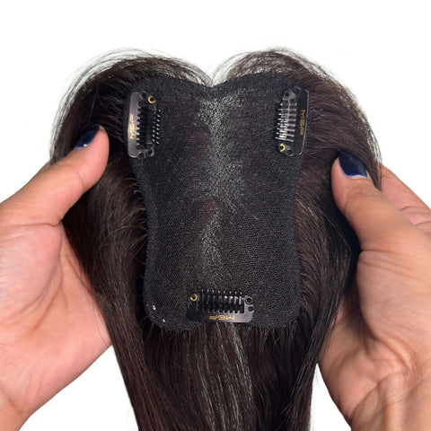 Human Hair Topper – Light Brown #4 | Clip-In for Volume & Coverage