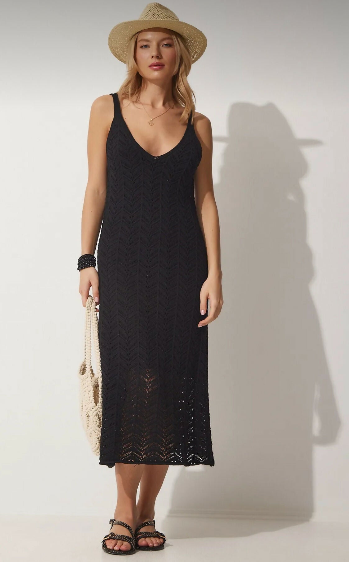 MY PEANUT Tropez Crochet Dress in Black