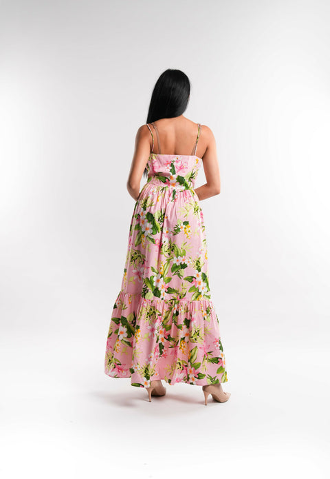 Pink Floral Cotton Maxi Dress