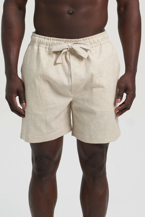 Shorts Wide Leg Slub Linen Beige