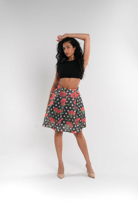 Pleated Mesh Floral Mini Skirt