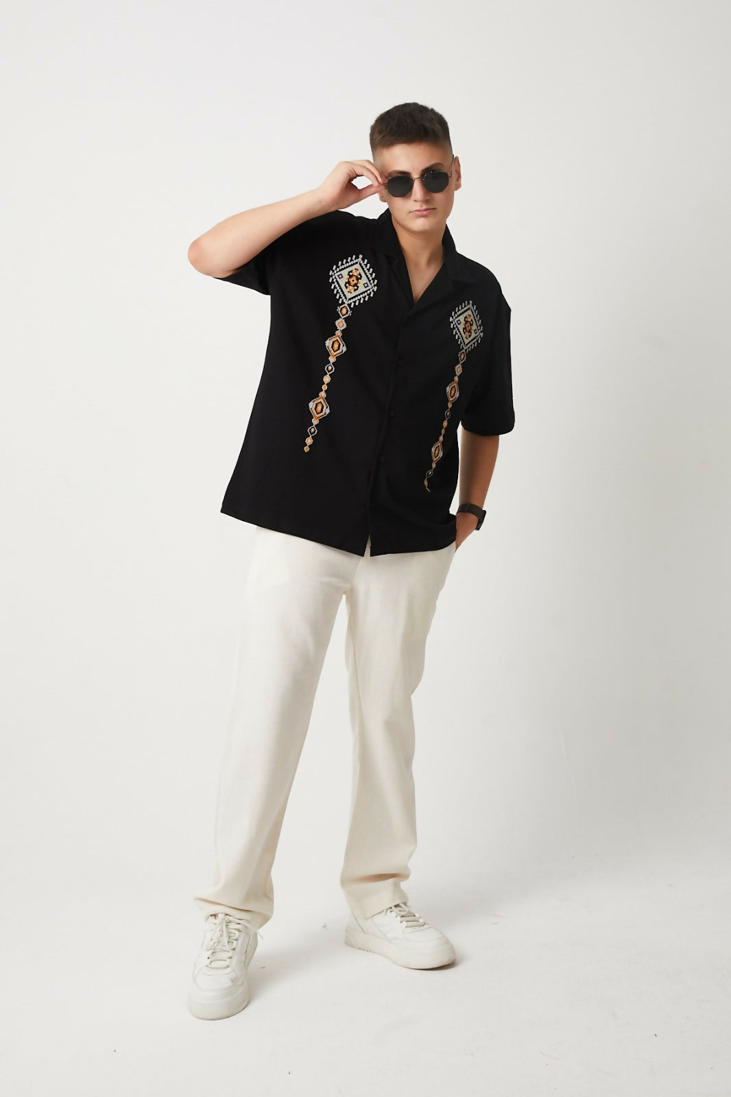 Apache Collar, Embroidered Detail, Supreme Shirt - Black