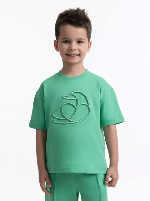 Kids OS Cotton T-Shirt with 3D Embroidery Green